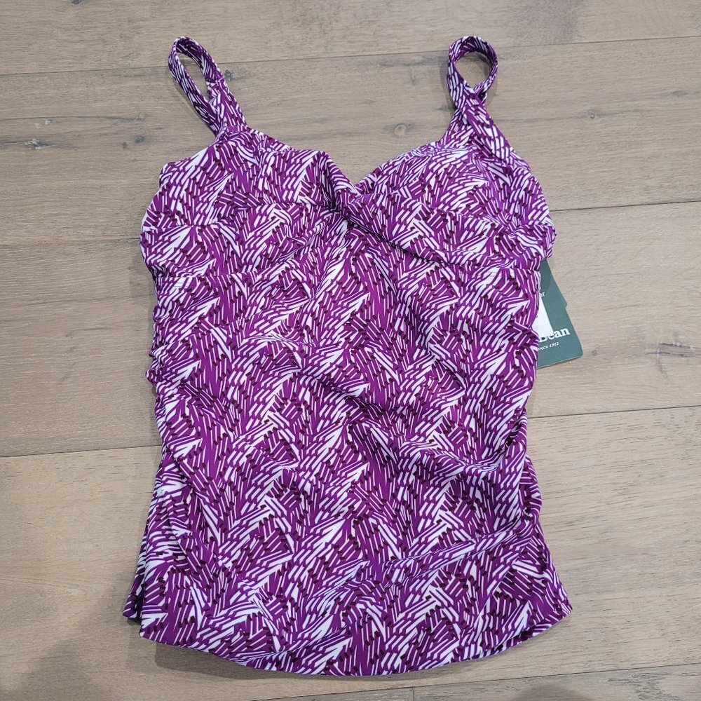 NWT LL Bean Ripe Plums Grass Sunblocking Tankini Swim Top Women's sz 10